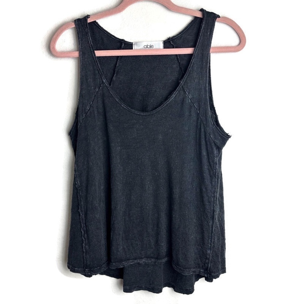 Able Distressed Black Drapey Lightweight Tank Top Size Small Summer Cotton Modal
